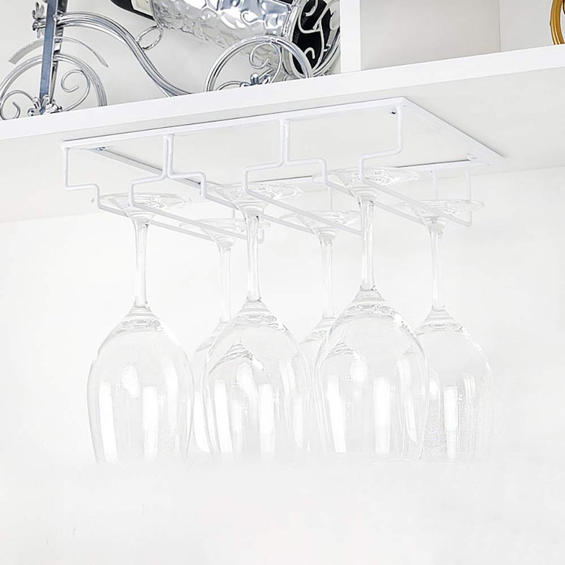 FOMANSH Wine Glass Rack - Under Cabinet Stemware Wine Glass Holder Glasses Storage Hanger 2 Pack Metal Organizer for Bar Kitchen White - Image 5